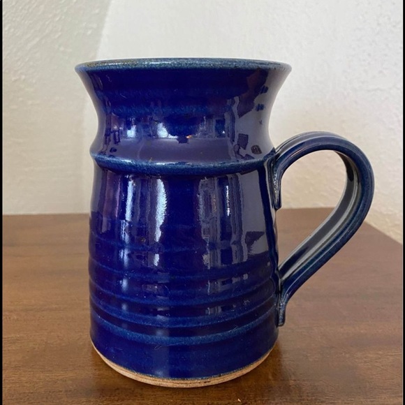 Vintage Large Boho Pottery Coffee Mug Blue